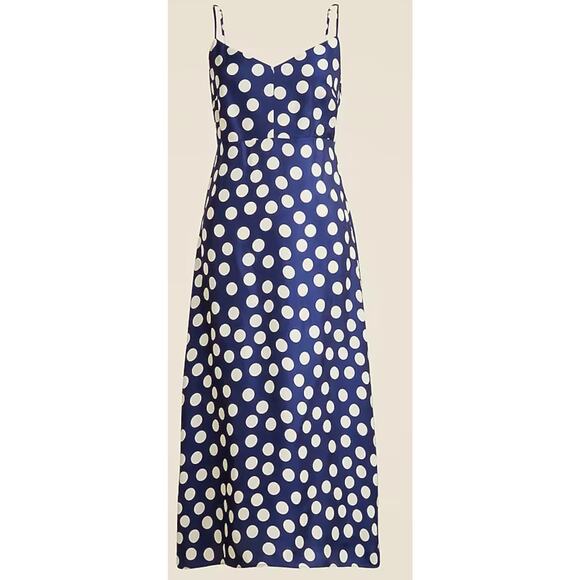 NWT J. Crew Collection Natasha slip dress in polka-dot print navy cream 16 Plus - Picture 1 of 5